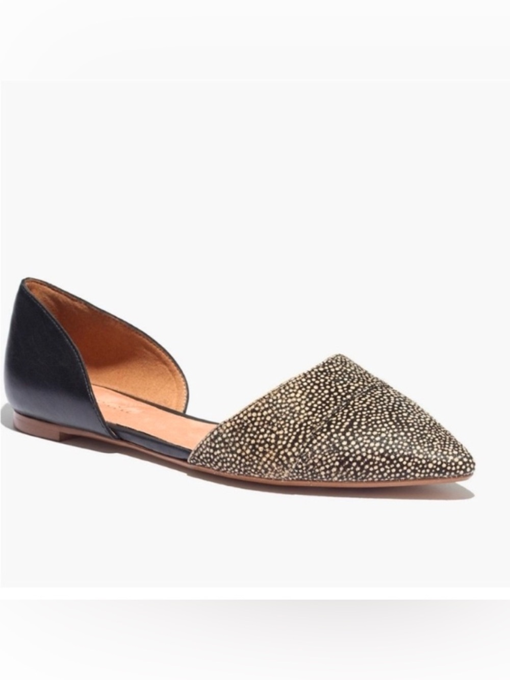 Madewell Womens Marisa D'Orsay Dotted Calf Hair Flats Black Cream Shoes Size 9.5